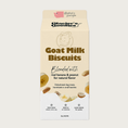 Load image into Gallery viewer, Carton of Glacier's Goodies Goat Milk Biscuits blended with real banana & peanut for natural flavor. Dehydrated dog treats, handmade in small batches. Handmade in Washington. 5 oz net wt.
