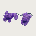 Load image into Gallery viewer, Two Holy Cow cat toys in purple, side by side showing the available shapes: curved or laying flat.
