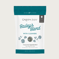 Load image into Gallery viewer, Green Juju Bailey's Blend with Cleavers, in a white bag with dark teal bars on top and bottom. Freeze Dried Vegetable Blend. 100% whole foods. Grain, gluten & filler free.
