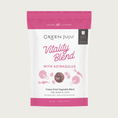 Load image into Gallery viewer, Green Juju Vitality Blend with Astragulus, in a white bag with mauve bars on top and bottom. Freeze Dried Vegetable Blend. 100% whole foods. Grain, gluten & filler free.
