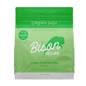 Green Juju Bison Recipe Freeze-Dried Raw Dog Food in 14 ounce bag.