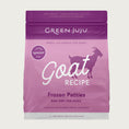Load image into Gallery viewer, Green Juju goat recipe raw frozen dog food patties in a 6 pound bag.
