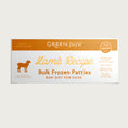 Load image into Gallery viewer, Green Juju lamb recipe bulk raw frozen dog food patties in a 12 pound box.
