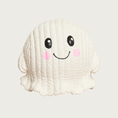 Load image into Gallery viewer, Simple white latex dog toy shaped like a ghost, with a flared base. Its body has textured ridges. Sweet smiling facial expression is painted on.
