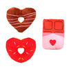 hugsmart heart shaped plush brown and red donuts and chocolate bar small dog toys