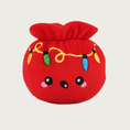 Load image into Gallery viewer, Plush dog toy in the shape of a red gift bag with embroidered holiday lights string and a cute facial expression.

