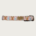 Load image into Gallery viewer, 1" width dog collar with a repeating watercolor-inspired rainbow pattern, in soft shades of rust, mauve, light blue and white.
