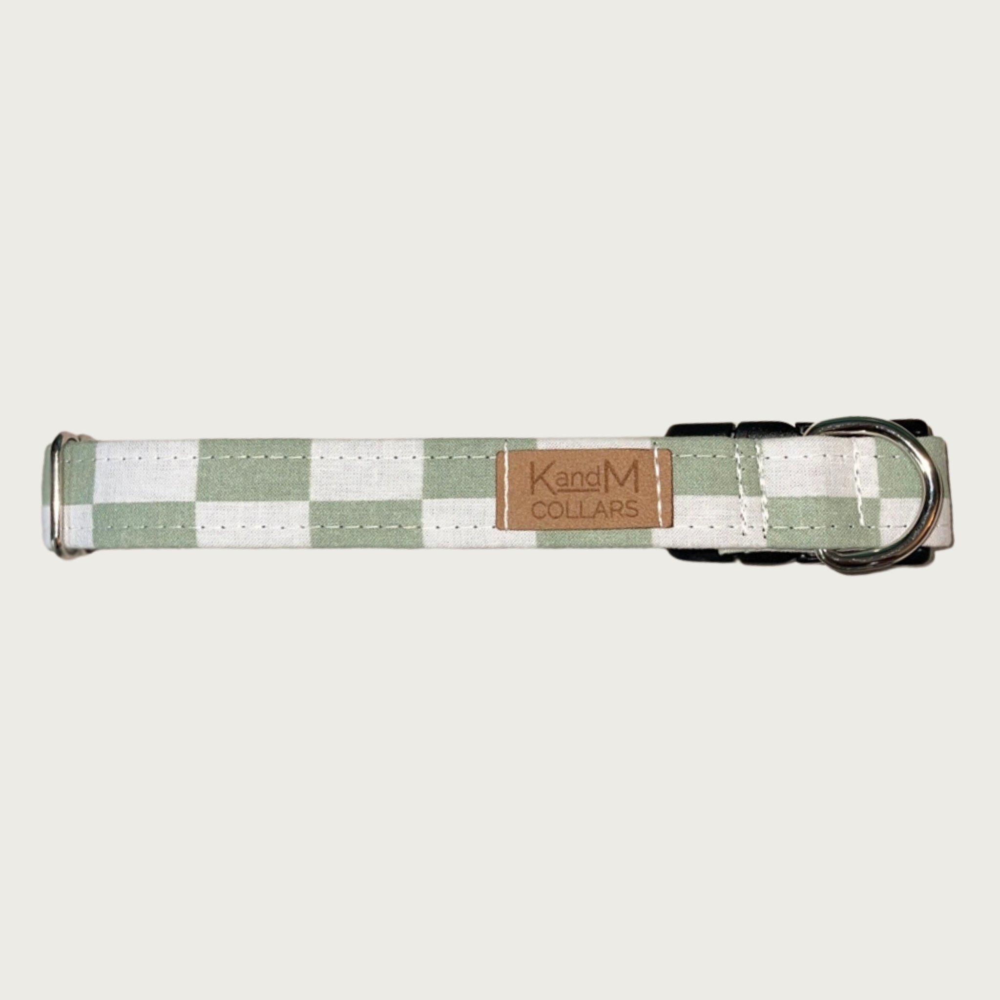 1" width sage green and pale white, wide checkered dog collar.
