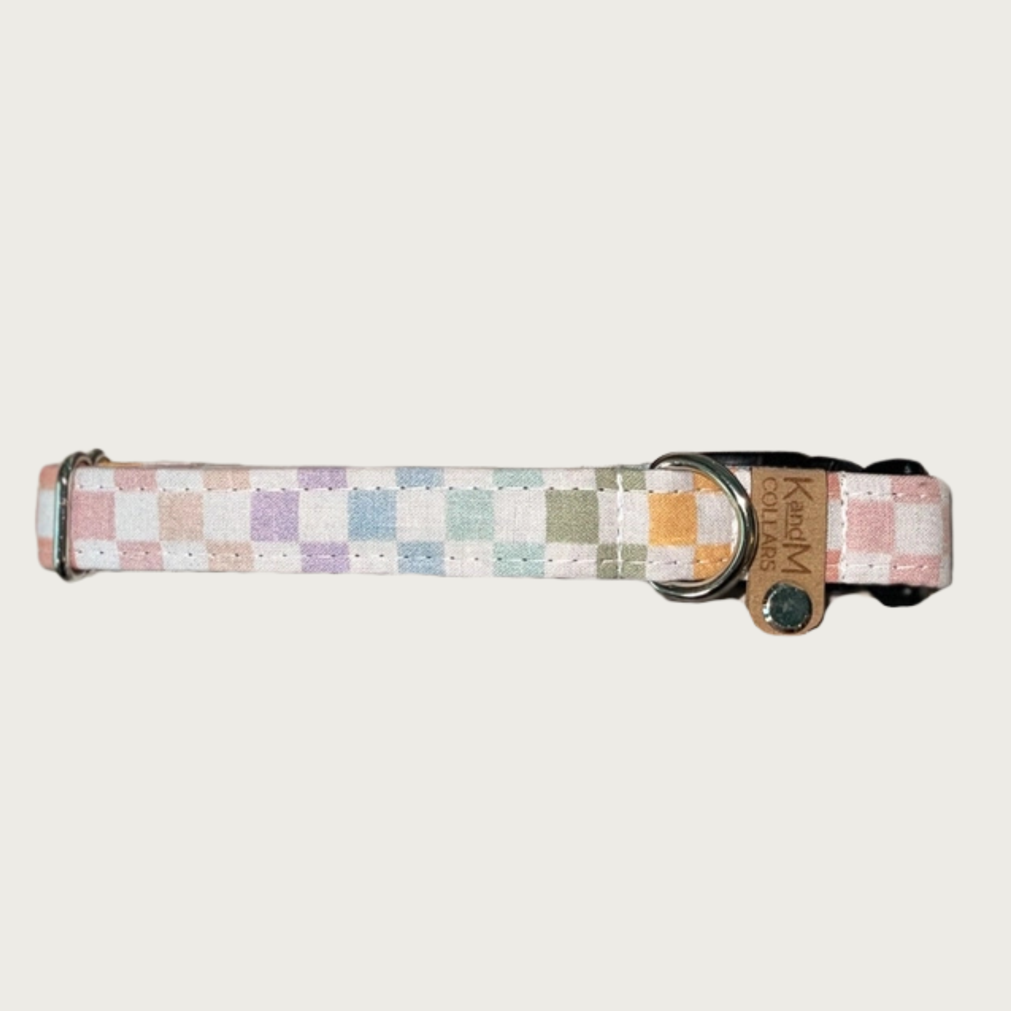0.75" width pastel multicolor & white checkered dog collar.