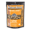 A 25 ounce bag of Northwest Naturals freeze-dried raw diet for dogs, turkey recipe. Clear window on bag shows small cube-sized nuggets.