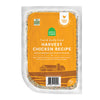 A 16 oz clear pouch of Open Farm Fresh & Gently Cooked Harvest Chicken Recipe. Yellow label covers the front, with product details: Grain Free, 100% Human Grade Food for Dogs, Animal Welfare Certified. Peel corner to open pouch.