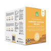 A 96 oz bulk box of Open Farm Fresh & Gently Cooked Harvest Chicken Recipe. Shorter side is yellow, with product details: Grain Free, 100% Human Grade Food for Dogs, Animal Welfare Certified. Long side of box lists ingredients and feeding guide.