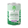 A 12.5 oz can of Open Farm Homestead Turkey Recipe Pate dog food. Grain & legume free, Humanely Raised & Sustainably Sourced. Animal Welfare Certified.
