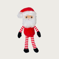 Load image into Gallery viewer, Plush full body Santa dog toy. He is wearing his hat and has a red body, and red & white striped arms & legs. 
