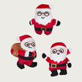 Load image into Gallery viewer, Three mini plush dog toys shaped like Santa Claus in three different poses.
