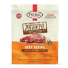 Primal Pronto beef recipe scoopable frozen raw dog food for adult dogs, in a 4 pound bag. 