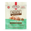 Primal Pronto chicken recipe scoopable frozen raw dog food for adult dogs, in a 4 pound bag. 