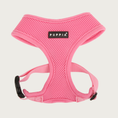 Load image into Gallery viewer, Soft mesh, bubblegum pink colored dog harness with black & white 'Puppia' brand tag on chest.
