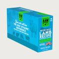 Load image into Gallery viewer, Raw Dynamic Frozen Raw Lamb dog food in a light blue box, made from pasture raised lamb, grain-free, all-natural, and rich in protein for healthy dogs. Packaged in a twelve pound box.
