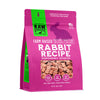 Raw Dynamic Frozen Raw Rabbit dog food in a pink bag, made from farm raised rabbit, grain-free, all-natural, and rich in protein for healthy dogs. Packaged in a 6 pound bag.