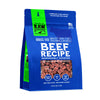 Raw Dynamic Frozen Raw Beef dog food in a blue bag, made from grass fed beef, grain-free, all-natural, and rich in protein for healthy dogs. Packaged in a six pound bag.