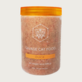 Load image into Gallery viewer, A 24 oz plastic tub of Savage Cat Food, Duck recipe for cats. Tub is clear, with light reddish brown food inside. Lid is orange. Raw. Keep Frozen.
