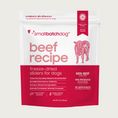 Load image into Gallery viewer, A red and white bag of Smallbatch beef batch recipe, freeze-dried raw dog food. This bag contains 14 ounces of food.
