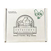 Plain white cardboard box, with text that reads: Be the hero of your pet's story. Center logo says Solutions Pet Products, Small Farms. Big Ideas. Outline of a chicken in the top right corner, with the letters CKN inside it.