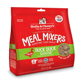 18 oz red bag of Stella & Chewy's "Only the good stuff" Freeze-Dried Raw Meal Mixers "Kickstart Your Kibble" Duck Duck Goose recipe for dogs. Additional text: 95% poultry, organs & bone, grain free, cage-free.