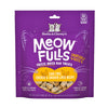 1.5 oz purple bag of Stella & Chewy's Meowfulls freeze-dried raw treats for cats. Cage-free, chicken & chicken liver recipe.