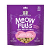 1.5 oz purple bag of Stella & Chewy's Meowfulls freeze-dried raw treats for cats. Sustainably sourced whitefish & salmon recipe.