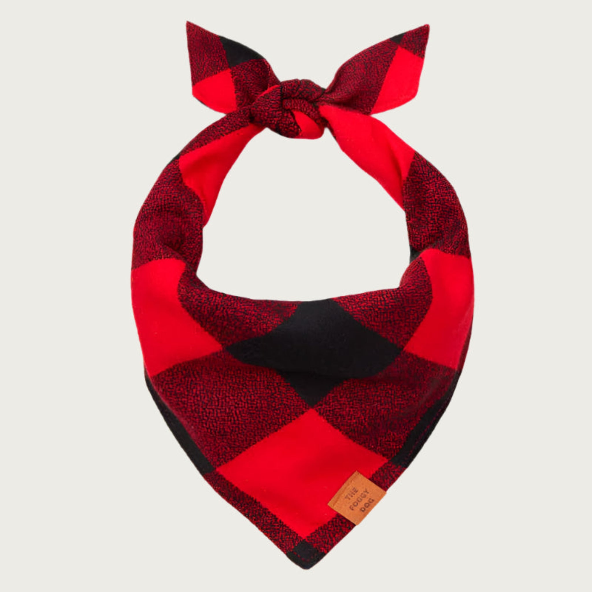 Bright red and black buffalo plaid dog bandana.