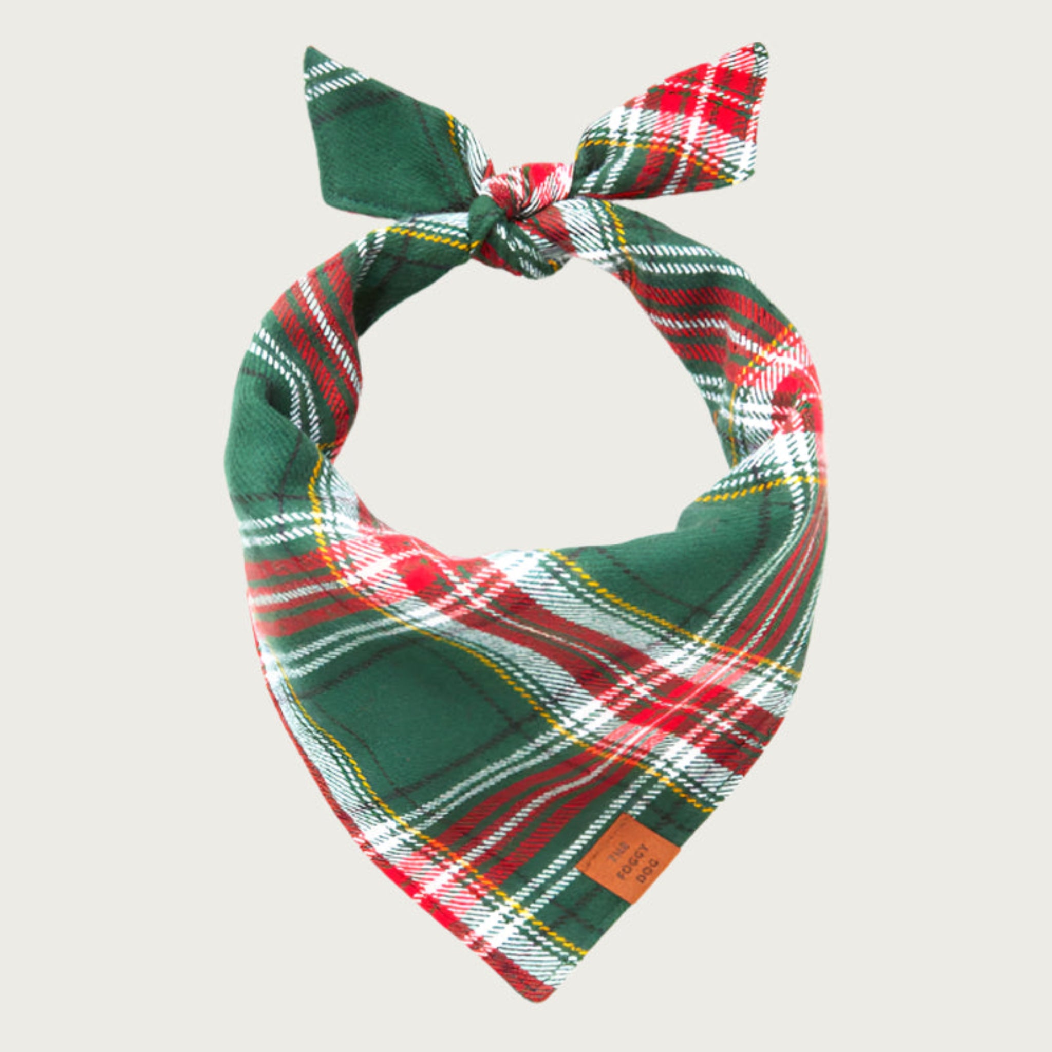 Green, red, and white plaid dog bandana.