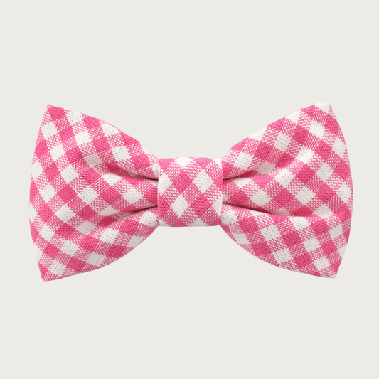 Hot pink and white gingham patterned bow tie for dogs.