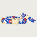 Load image into Gallery viewer, Two Liberty Garden dog collars with different widths (5/8" and 1"), with the smaller & more narrow collar leaning on the larger one.
