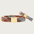 Load image into Gallery viewer, Two Maple Plaid Flannel dog collars with different widths (5/8" and 1"), with the smaller & more narrow collar leaning on the larger one.
