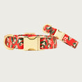 Load image into Gallery viewer, Pair of Mistletoe dog collars; 5/8" wide collar leaning on the 1" wide one, to show the size difference.
