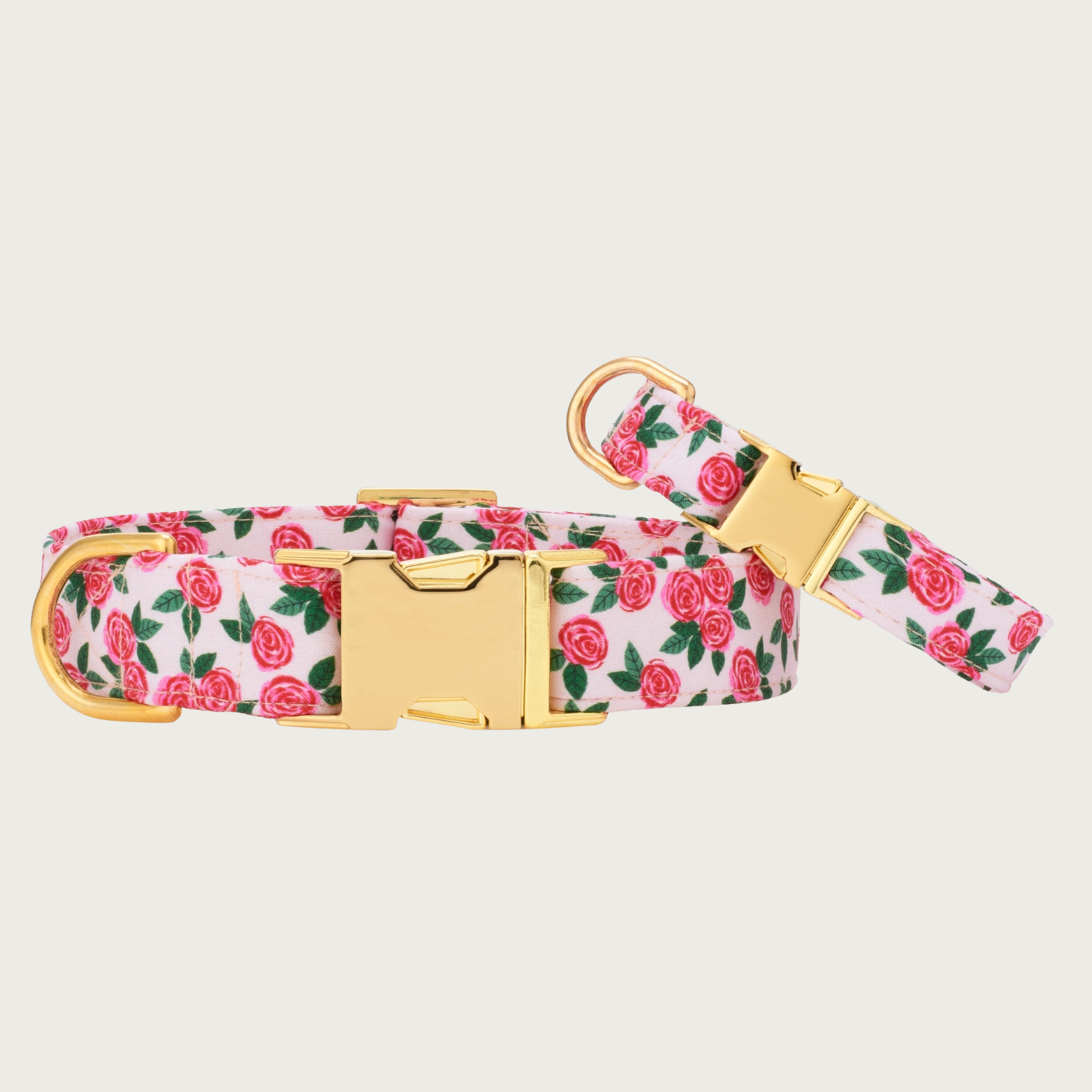 Two Rosette collars with different widths (5/8" and 1"), with the smaller & more narrow collar leaning on the larger one.