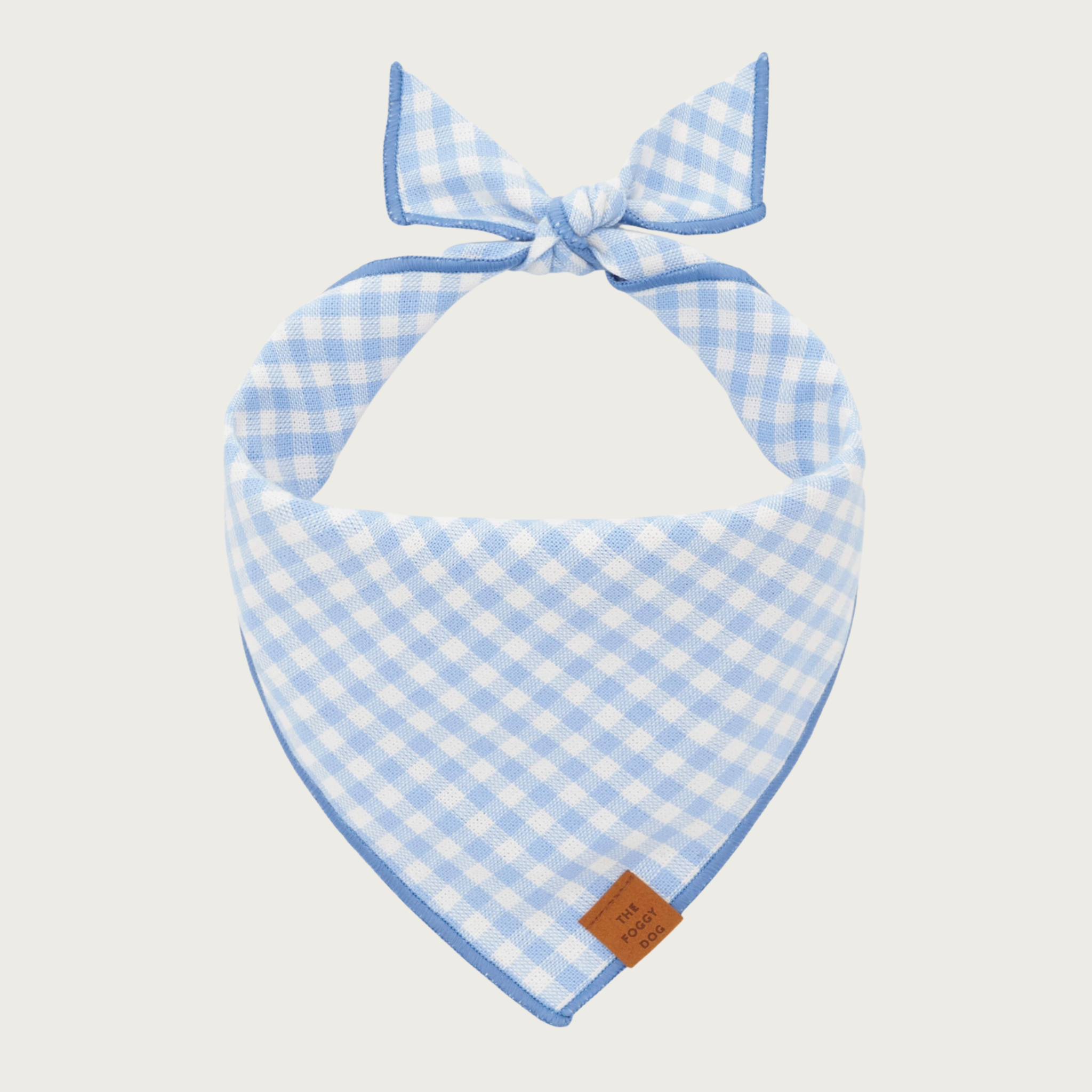 Light blue and white gingham checkered dog bandana.