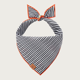 Load image into Gallery viewer, Reverse side of the Spellbound bandana, with a simple, diagonally-oriented black & white narrow striped pattern. Edge of bandana is trimmed in orange thread.
