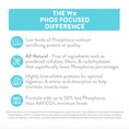 Load image into Gallery viewer, This is a text-only graphic that explains "The Wx Phos Focused Difference". Low levels of Phosphorus without sacrificing protein or quality. All Natural - free of ingredients such as powdered cellulose, fillers, & carbohydrates that superficially lower Phosphorus percentages. Highly bioavailable proteins for optimal digestion & amino acid absorption to help maintain muscle mass. Formula with up to 50% less Phosphorus than AAFCO's minimum levels.
