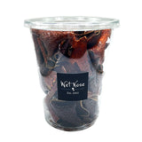 4 oz plastic container with lid, of Wet Nose Pork Crispies dog & cat treats. Product inside is dark brown, thin squares.