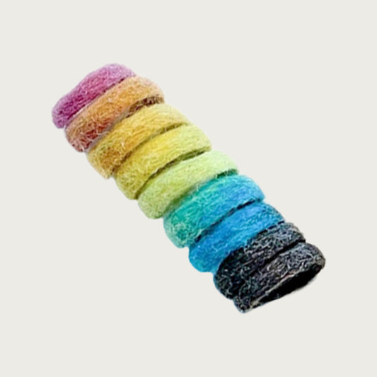 Rainbow spring-shaped wool cat toy.