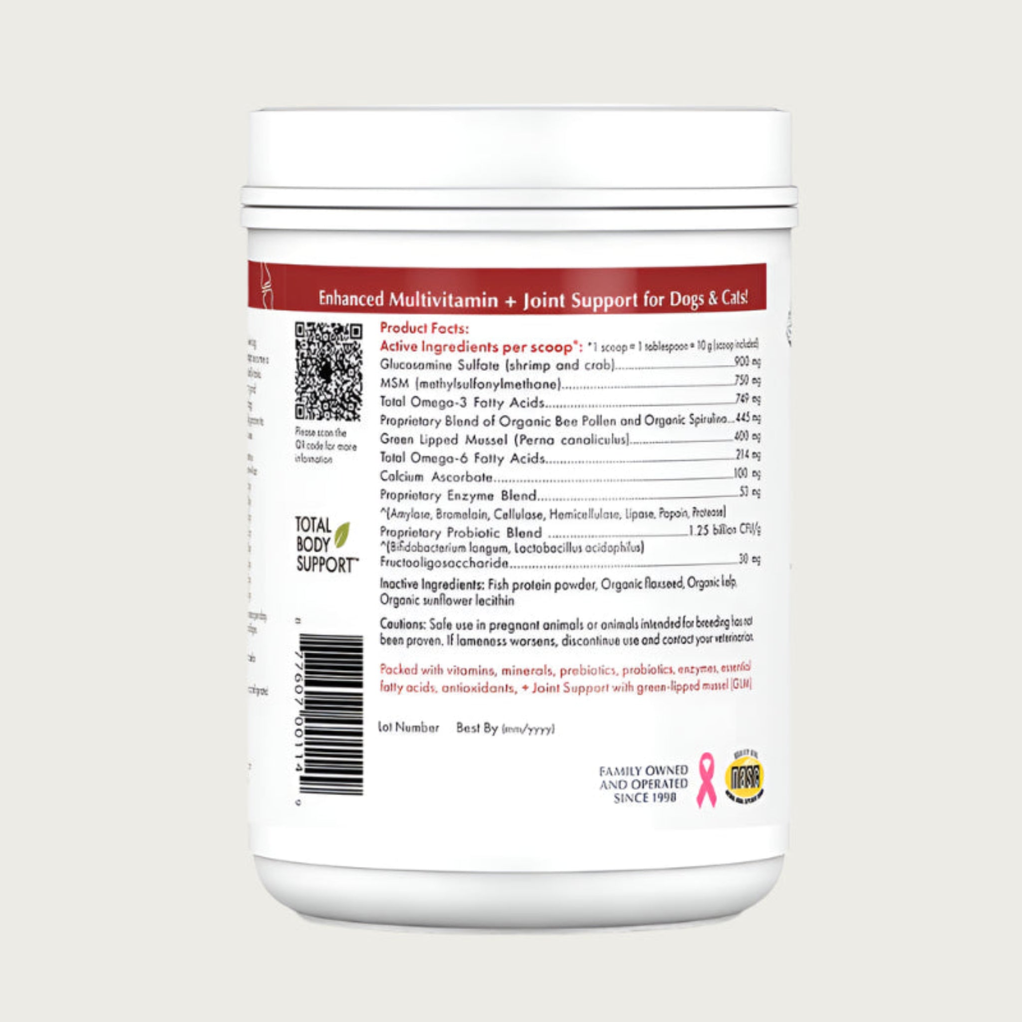 Back label of Joint Mobility GLM with detailed ingredient list.
