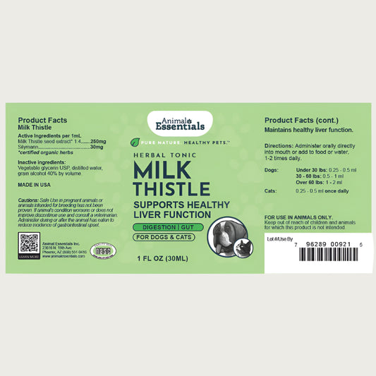 ANIMAL ESSENTIALS Milk Thistle Herbal Tonic for Dogs & Cats