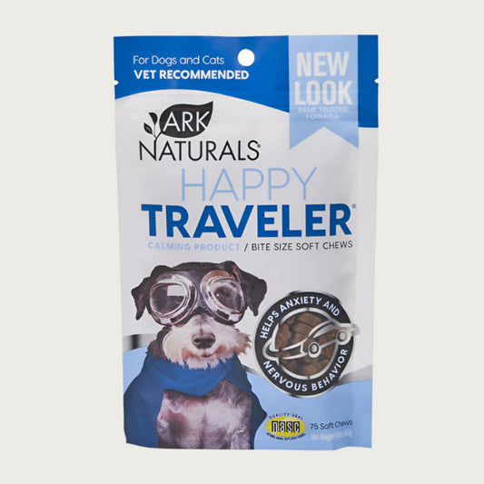 Ark Naturals Happy Traveler Calming Product, Bite Size Soft Chews for Dogs & Cats. Vet recommended. Helps anxiety and nervous behavior. 75 soft chews.