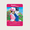 Load image into Gallery viewer, A 2.46 oz hot pink pouch of Aujou by RAWZ Aku Tuna & Salmon Recipe in a Silky Broth. Adult cat food, no guar gum. Illustrated image shows cats in Victorian dress.
