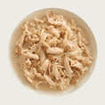 Load image into Gallery viewer, A bowl of Aujou by RAWZ Chicken Breast & Chicken Liver recipe, showing large chunks of chicken with smaller shreds and small pieces of chicken liver.
