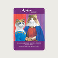 Load image into Gallery viewer, A 2.46 oz purple pouch of Aujou by RAWZ Chicken Breast & Duck Recipe in a Silky Broth. Adult cat food, no guar gum. Illustrated image shows cats in medieval dress.
