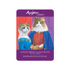 A 2.46 oz purple pouch of Aujou by RAWZ Chicken Breast & Duck Recipe in a Silky Broth. Adult cat food, no guar gum. Illustrated image shows cats in medieval dress.